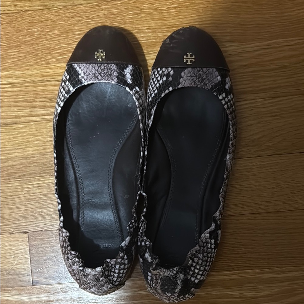 Tory Burch Brown Snakeskin Ballet Flats